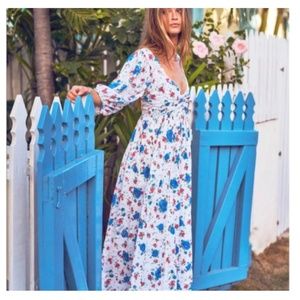 NWT LoveShackFancy Roslyn Dress in Blue Notte Sz 6